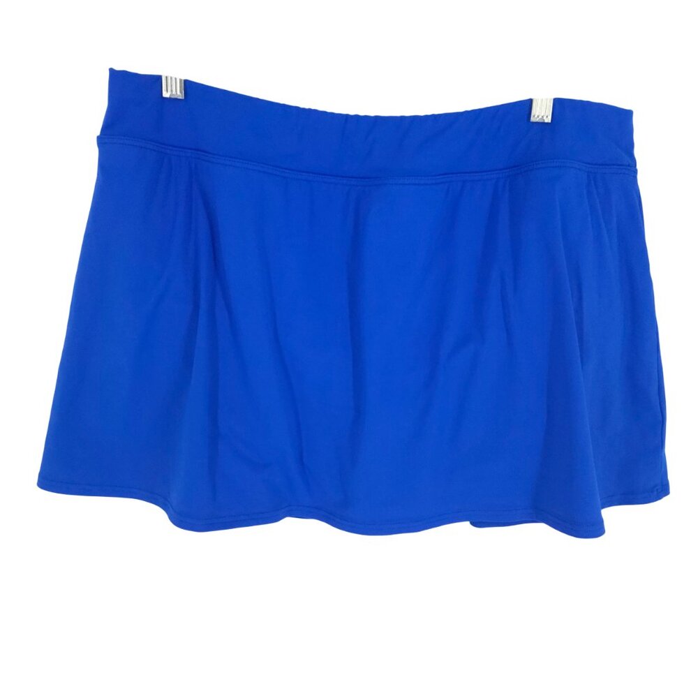 Lands' End Swim Skort Skirt over Briefs Solid Blue Plus Size Curvy Modest 18W